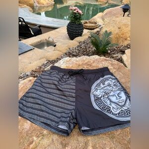 Authentic Versace collection Black and Gray Medusa head men’s rare Swim Trunks